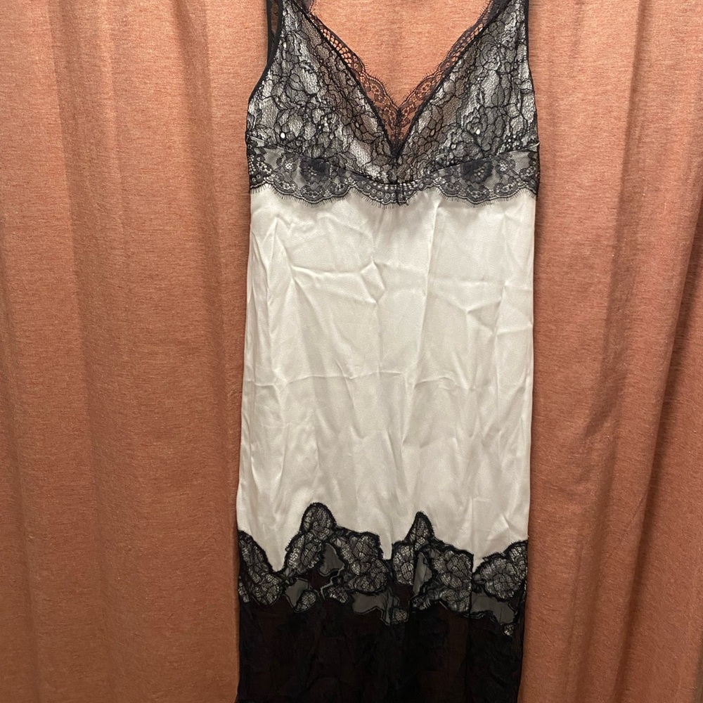 Zara Black and White satin and lace slip dress